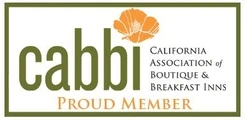 This image features the logo of the California Association of Boutique & Breakfast Inns (CABBI) with the text "Proud Member" beneath it. logo on footer section.